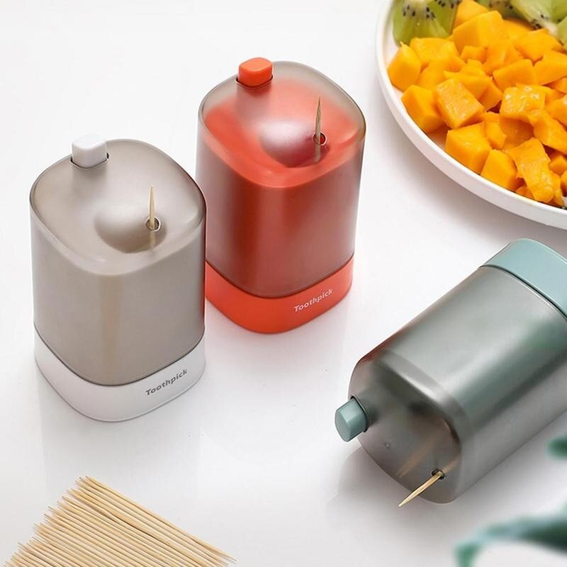 Automatic Toothpick Holder Bamboo Dispenser Toothpick Jar Toothpick Toothpick Dispenser Home Pressure Hand Dispenser Storag K0Y2