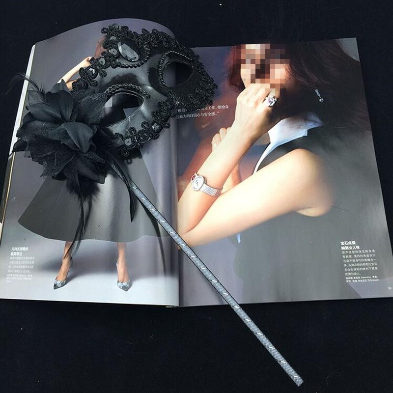 10pcs Sexy Prom Wedding Party Mask Women Costume Venetian Cosplay Masquerade Dance Handheld Sticks Flower Decoration on Stick: black 2