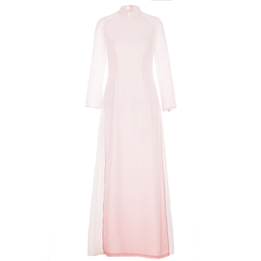 Vestido blanco liso de gasa para mujer, Cheongsams chinos de manga larga, estilo Oriental, 2022