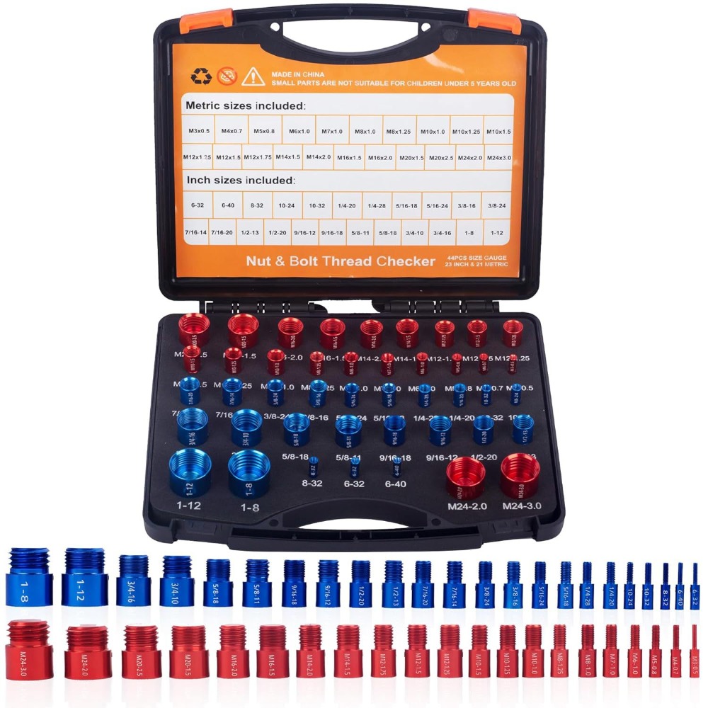 44PCS Nut Bolt Thread Checker Size Gauge Thread Gauge Suitable for Detecting Fixed Bolts or Threaded Holes: Default Title