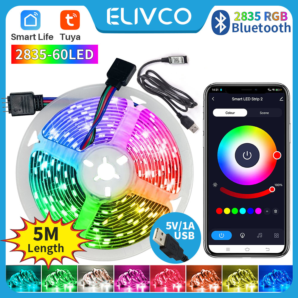 Tuya Bluetooth Smart Led Strip Lights RGB 2835 5V USB Smart Life App Control for Desktop Screen TV BackLight Flexible Diode Tape