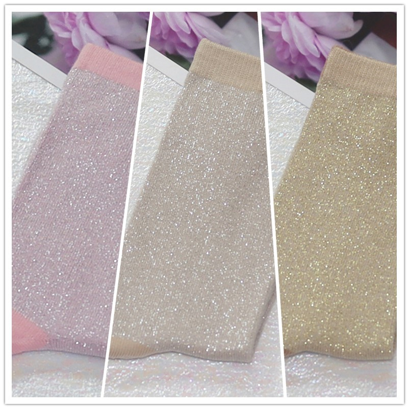 Calcetines de filigrana de para mujer, medias con purpurina, estilo coreano, color caramelo, primavera y otoño, Sexy, 3 pares: Caqui