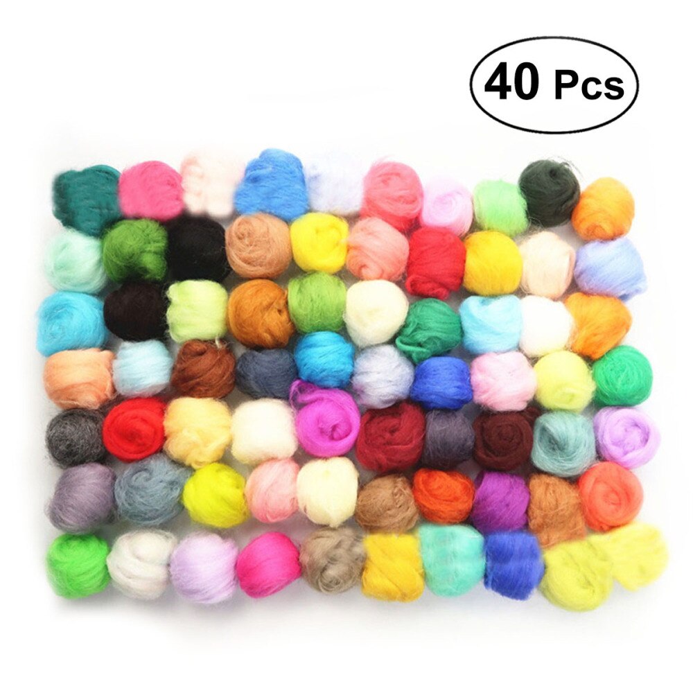 Set of 40 Colors 5g Merino Felting Wool Soft Yarn Roving DIY Craft Materials Wool Roving for DIY Trimming: Default Title