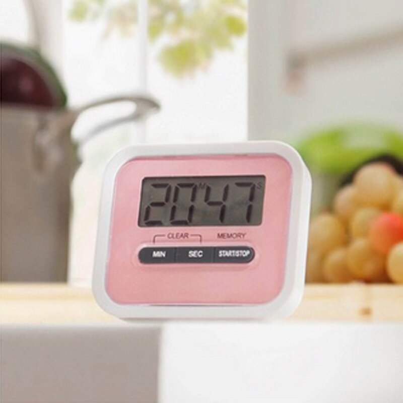 Mini LCD Digital Display Kitchen Timer Square Kitchen Countdown Alarm Magnet Clock Sleep Stopwatch Clock Timer: Pink