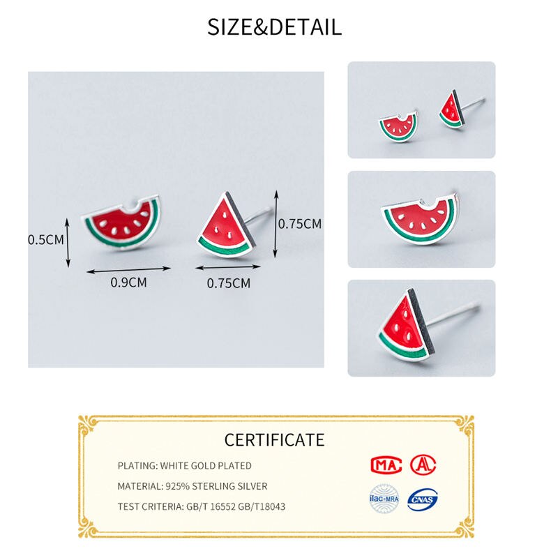 INZATT Watermelon Shape Piercing Delicate 925 Sterling Silver Stud Earrings Prevent Allergy Women Summer Party Bijoux