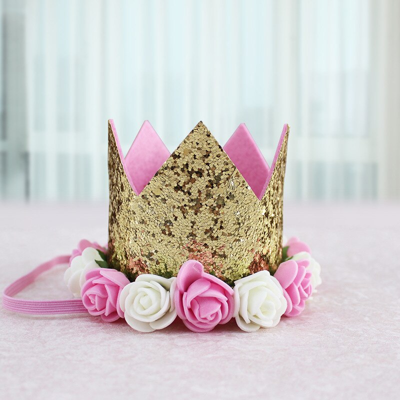 Kids Girl Toddler Flower Crown Headband Hair Band Headwear Birthday Party Well Shining Flower Crown Birthday Hat: Pink White Flowers