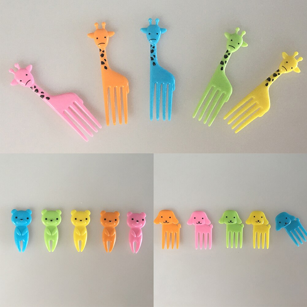 Cutezcute Bento Eten Pick Vork 10 Stuk Giraffe Hond Kat Beer Aap (Kleur Kan Variëren) kids Vork Fruit Vork Tob