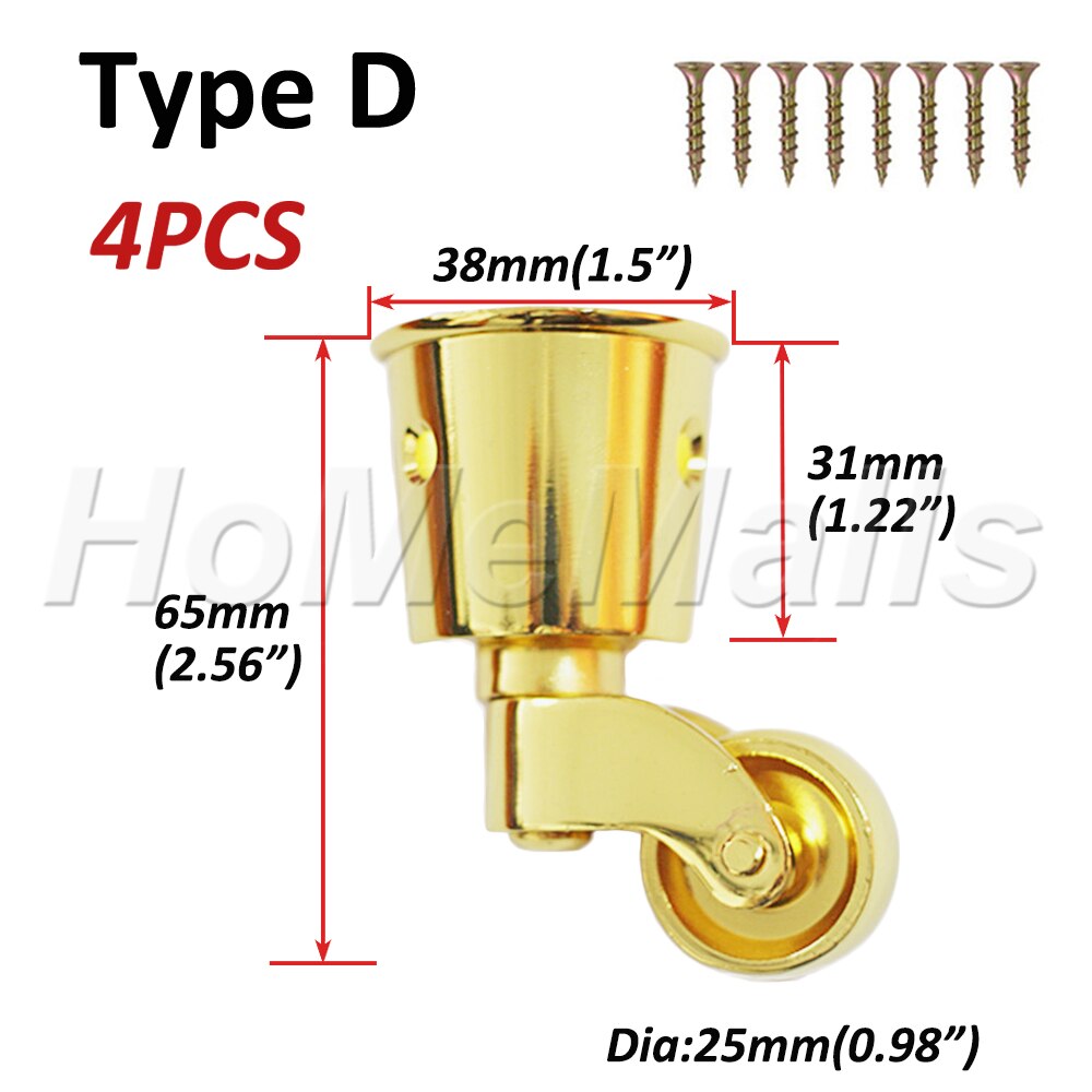 4pcs Swivel Caster Wheels Metal Casters 360 Degree No Noise Furniture Casters For Table Cabinet Zinc Alloy Furniture Hardware