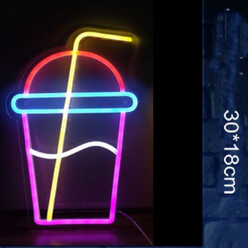 USB powered LED Neon Light Sign summer Beer Ice cream Bar Neon Wall Lights Room Party Decor Kids Birthday: Cup