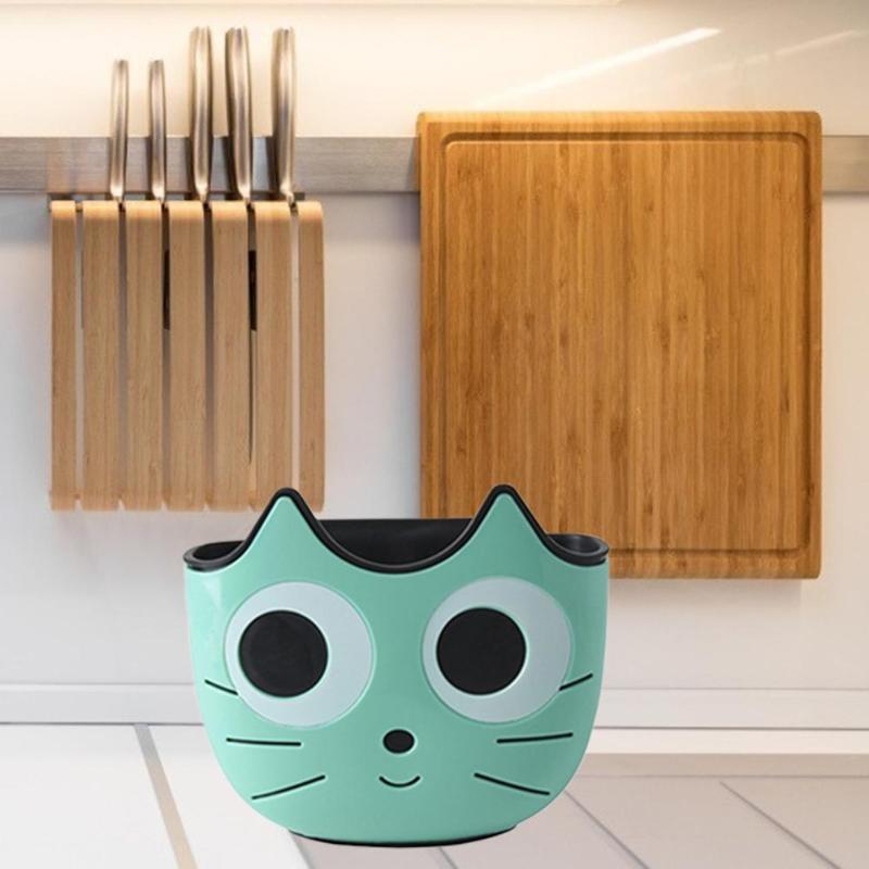 Hangende afvoerrek voor de keuken, cartoon kat, verstelbare afdruiprek met drukknop, kraan, opbergmanden, tpr-plank voor huishoudelijke artikelen