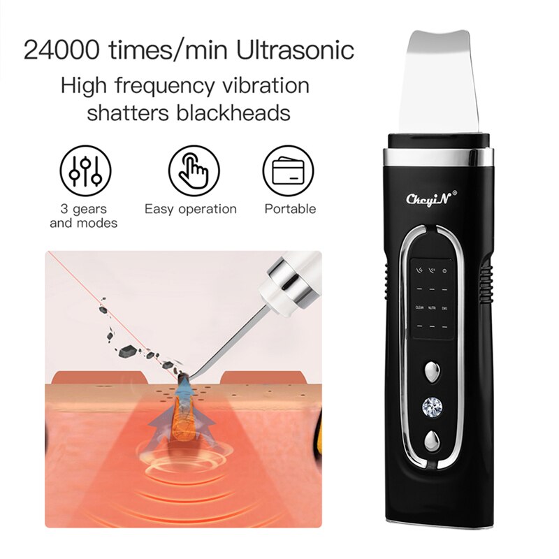 Limpiador Facial ultrasónico de belleza CkeyiN, limpiador Facial para eliminar espinillas, limpiador de poros, limpiador Facial