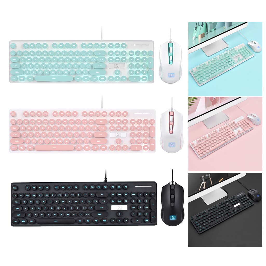 Retro Style N520 Wired USB Mechanical Keyboard Keypad 4 Buttons Game Mouse Set Round Key Full-Size Power-Saving