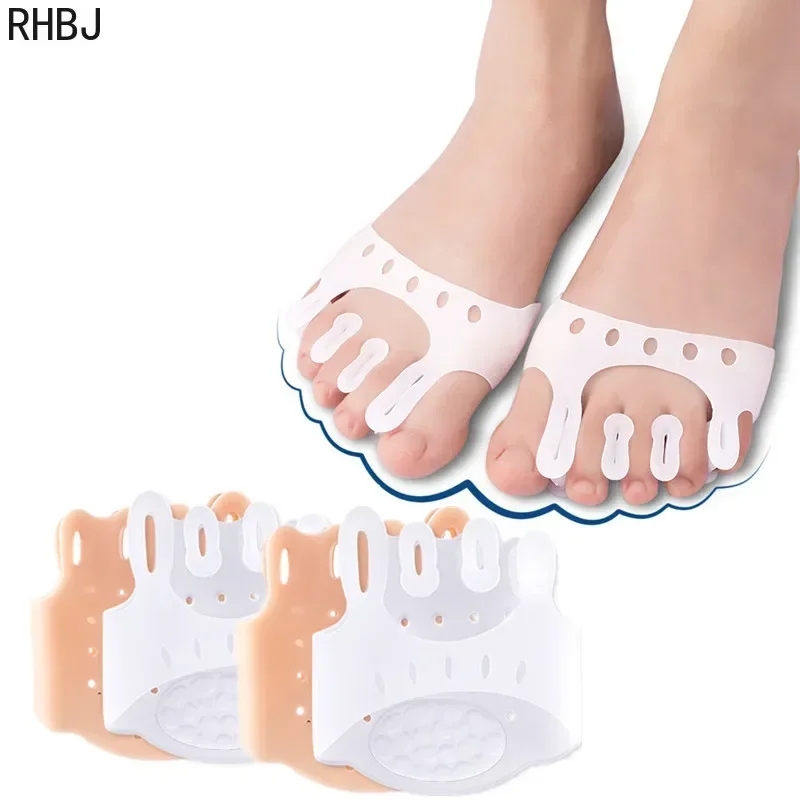 RHBJ 2 Stuks Siliconen Voorvoet Pads Pijnbestrijding Orthesen Teen Separator Anti-Slip Protector Schoenen Inlegzolen Kussen Voetverzorging gereedschap