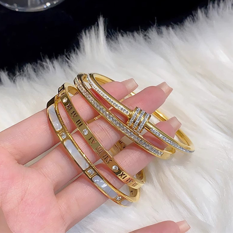 Luxury Gold Plated Bangles Jewelry Women's Hand Bracelet Stainless Steel Bangle for Women Accessories Mother's Day