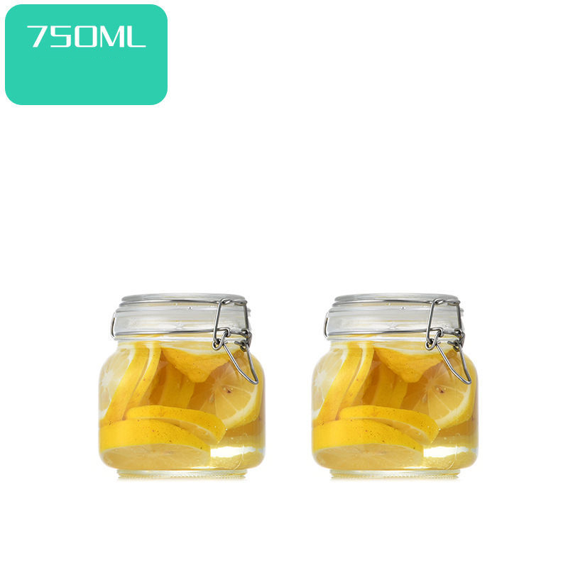 Botella de vidrio sellada para cocina, tarro de almacenamiento para alimentos, pepinillo, fruta enlatada, transparente, boca grande, para el hogar