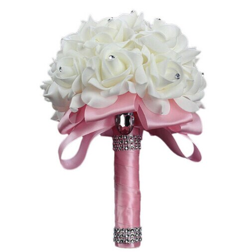 Beautiful Romantic Wedding Simulation Flower Rose Crystal Bouquet Bride Bridesmaid Flower-Girl Wand Best Wedding Floral: Brown