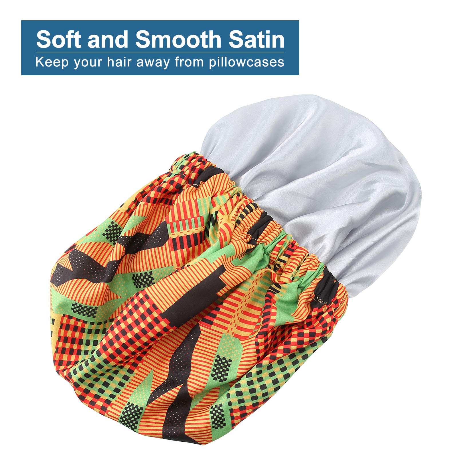 Gorro de dormir de satén de seda africana para niña y mujer, sombrero de banda ancha elástica, gorra de noche ajustable, sombreros de pelo Natural rizado, gorros para niña y mujer