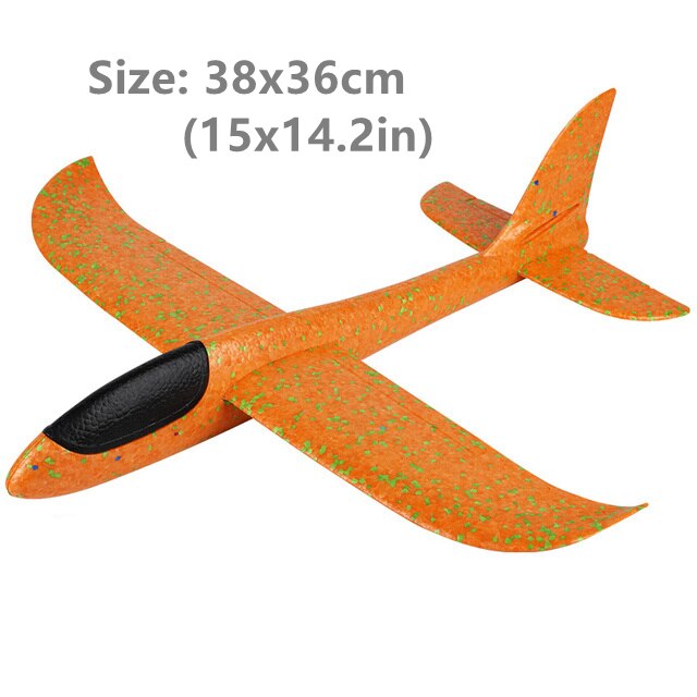 50CM Big Foam Plane Flying Glider Toy With LED Light Hand Throw Airplane Outdoor Game Aircraft Model Toys for Children Boys: 38cm Orange no LED