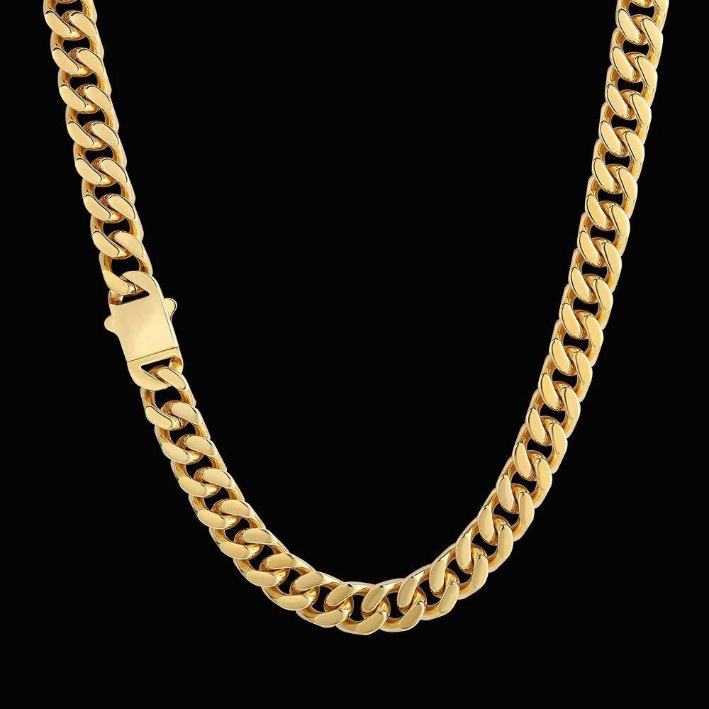 8-16mm HipHop Miami Curb Cuban Chain Necklace Stainless Steel Men Cuban Link Chain Rappe Jewelry: 24cm / Orange / RED-BROWN