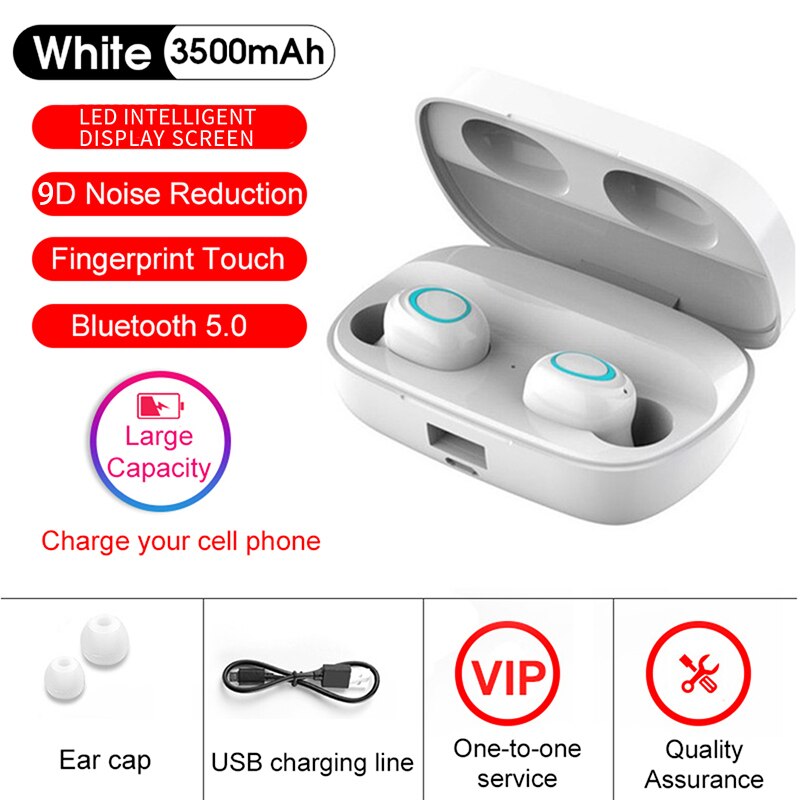 S11 tws bluetooth 5.0 fone de ouvido 3500mah caixa carregamento display led esportes à prova dwaterproof água fones toque redução ruído com microfone: S11 Dual Ear White