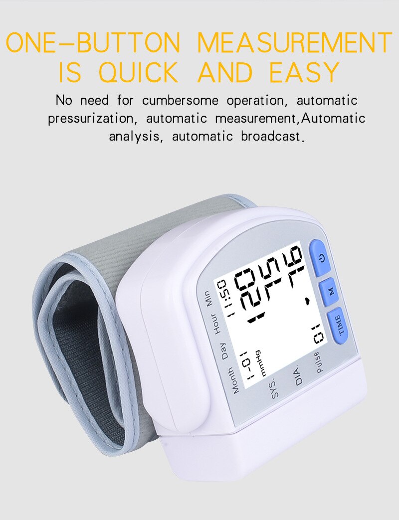 Arm Sphygmomanometer Blood Presure Meter Monitor Wrist Heart Rate Pulse Portable Oscillometric Assay LCD Digital Double Mode