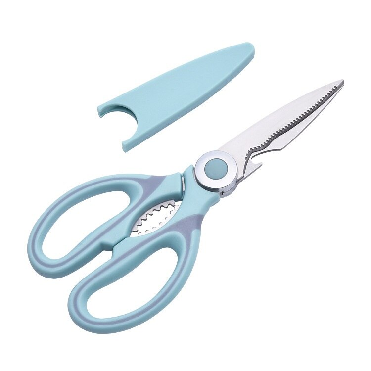 Multifunctional Stainless Steel Household Kitchen Scissors ChickenBone Scissors Barbecue Strong Kitchen Scissors Food Scissors: blue