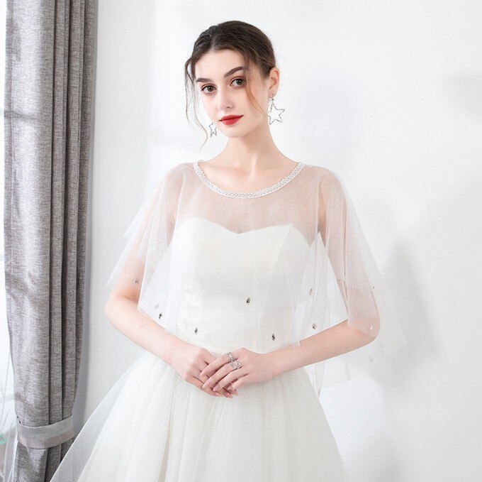 Zomer rode blauwe tule bruidsomslagdoeken sjaal dames avond cape bolero strass bruidsjurk bruiloft feest jassen omslagdoek