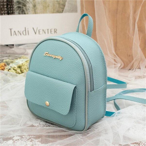 Mini Women Backpack Leather Shoulder Bag For Teenage Girl Multi-Function Small Bagpack Female Phone Pouch: Blue
