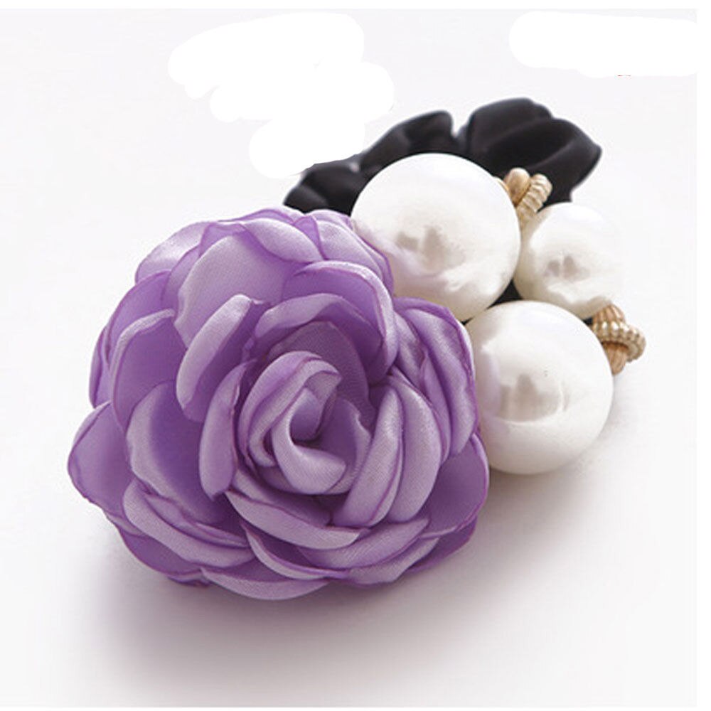 Faixa de cabelo em cetim com rosas, laço de borracha elástico, feminino, faixa de cabelo, rabo de cavalo, borracha: Purple