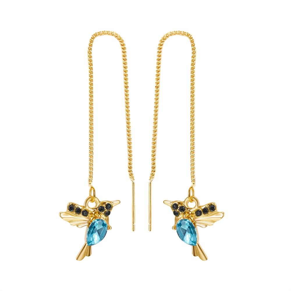 1 paar Einzigartige Lange Tropfen Ohrringe Vogel Anhänger Quaste Kristall Anhänger Kolibri Ohrringe Damen Schmuck für Jubiläum Party: Ohr Linie-Blau