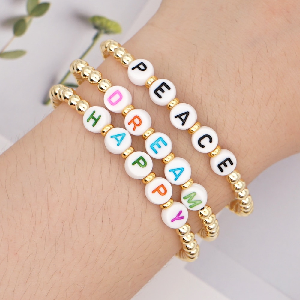 GO2BOHO femmes Bracelet Bracelets coloré lettre Breslet pour les filles à la bijoux fadless or couleur plaqué perles brassards