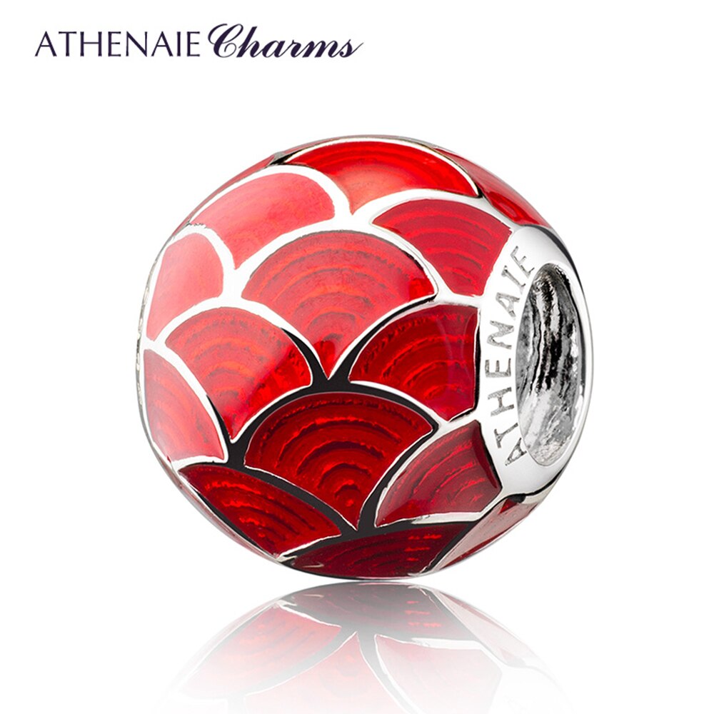 Athenaie 925 prata esterlina esmalte vermelho chinês boa sorte carpa peixe charme para pulseira