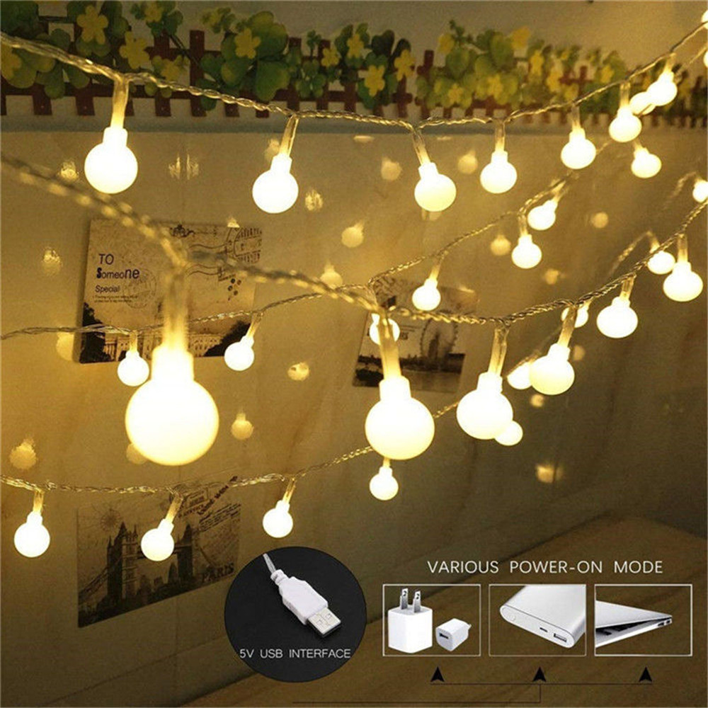 Cadena de luces LED para vacaciones, cadena de iluminación de 3M, 5M, 10M, Bombilla USB, impermeable, para exteriores, boda y Navidad