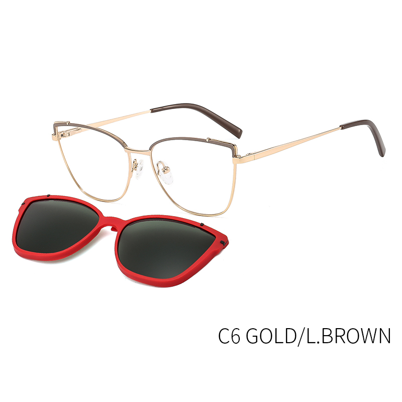 CEOFY – lunettes de soleil rétro polarisées en métal œil de chat pour femmes, monture de lunettes optique pour myopie, Prescription avec Clip,: B23108C6