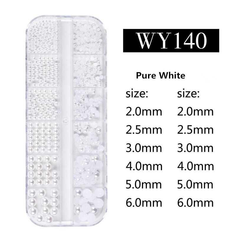 12 Grid AB Wit Nail Pearl Nail Art Decorations Gemengde Size Pearl Steentjes Kralen Plaksteen Nail Tips voor Manicure Nailart: WY140 Nail Pearl