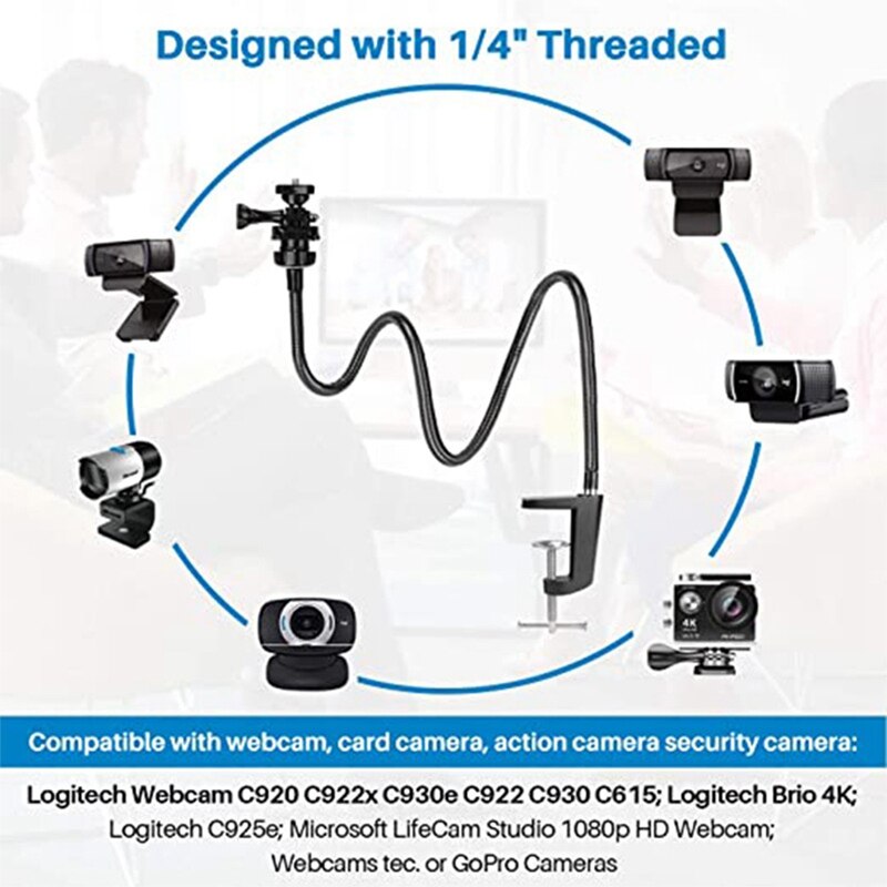 Kamerahalterung mit verbesserter tischklemme, flexiblem schwanenhalsständer für webcam brio 4k c925e c922x c922