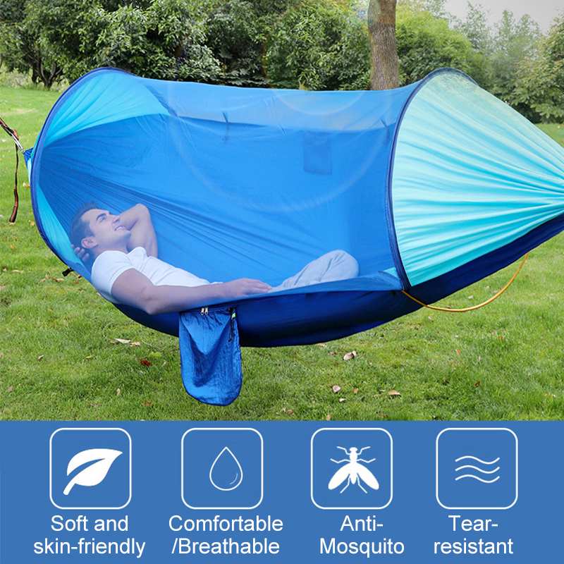 Dobbelt hængekøje telt 210t nylon vandtæt udendørs camping myggenet hængekøje automatisk hurtig åben pop-up bærbar hængekøje
