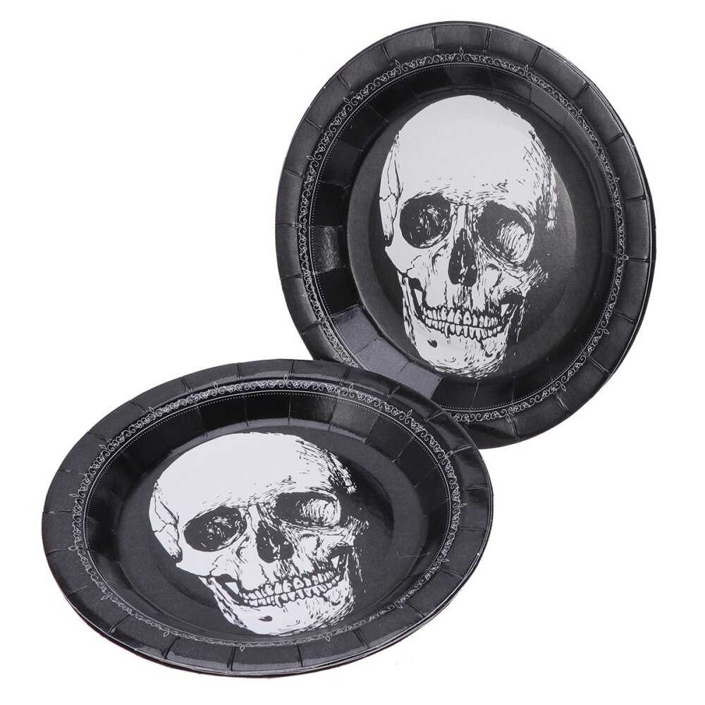 20 pcs Disposable Plates Round Scary Skull Pattern Halloween Party Tableware Paper Plate for Banquet Dinner: Default Title