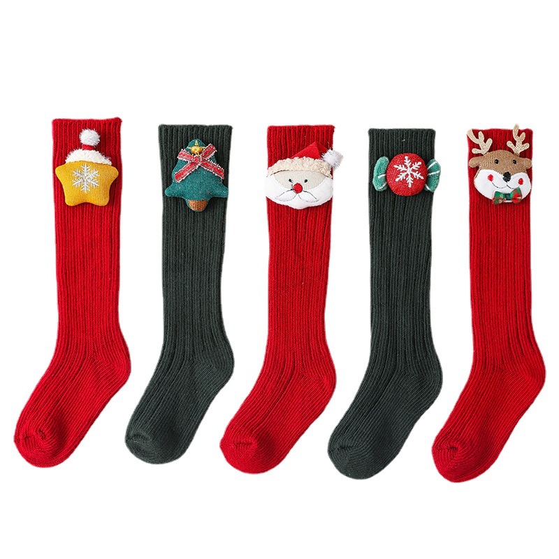 Calcetines hasta la rodilla con dibujos de alce navideño para bebé, niño y niña, medias suaves de algodón para niño y niña, medias cálidas para piernas