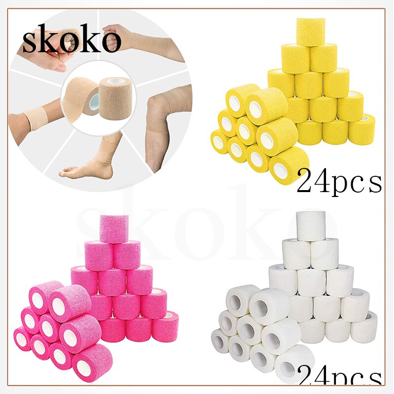 24 Rolls Of Self-Adhesive Bandage 5cm*4.5m Emergency Tape Elastic Self-Adhesive Tape, Suitable For Sports Wrists And Ankles
