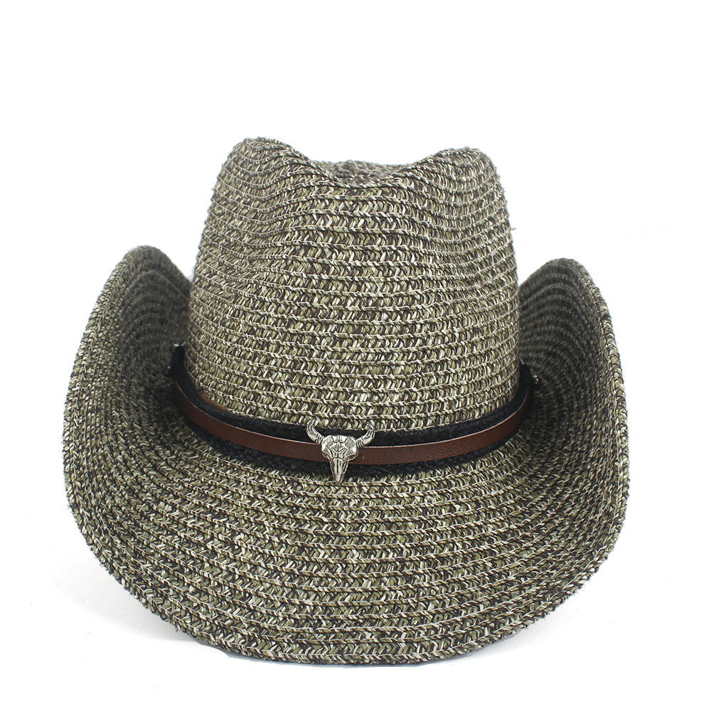 Hule vestlige cowboy hat kvinder mænd sommer halm sombrero hombre strand cowgirl jazz sol hat størrelse 57-59cm: Kaffe