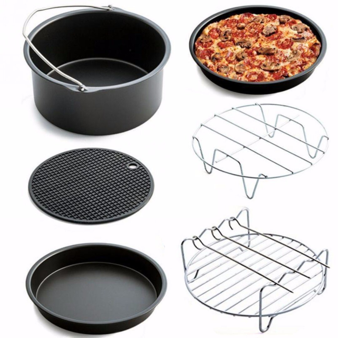 5Pcs Kitchen Air Fryer Accessories Pack Set Kit Stainless steel Black &amp; Silver