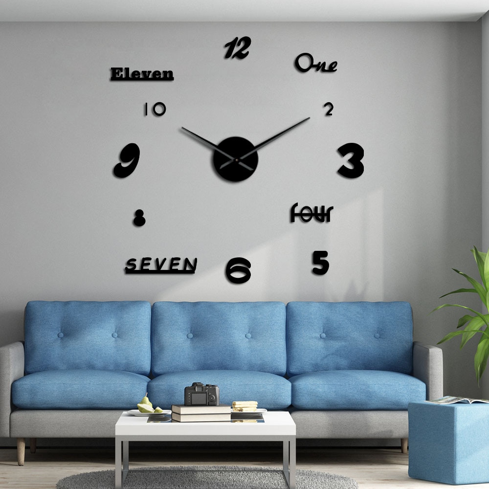 DIY Giant Mordern Wall Clock Horloge 3D DIY Acrylic Mirror Stickers Home Decoration Living Room Quartz Big Needle Hands Watch