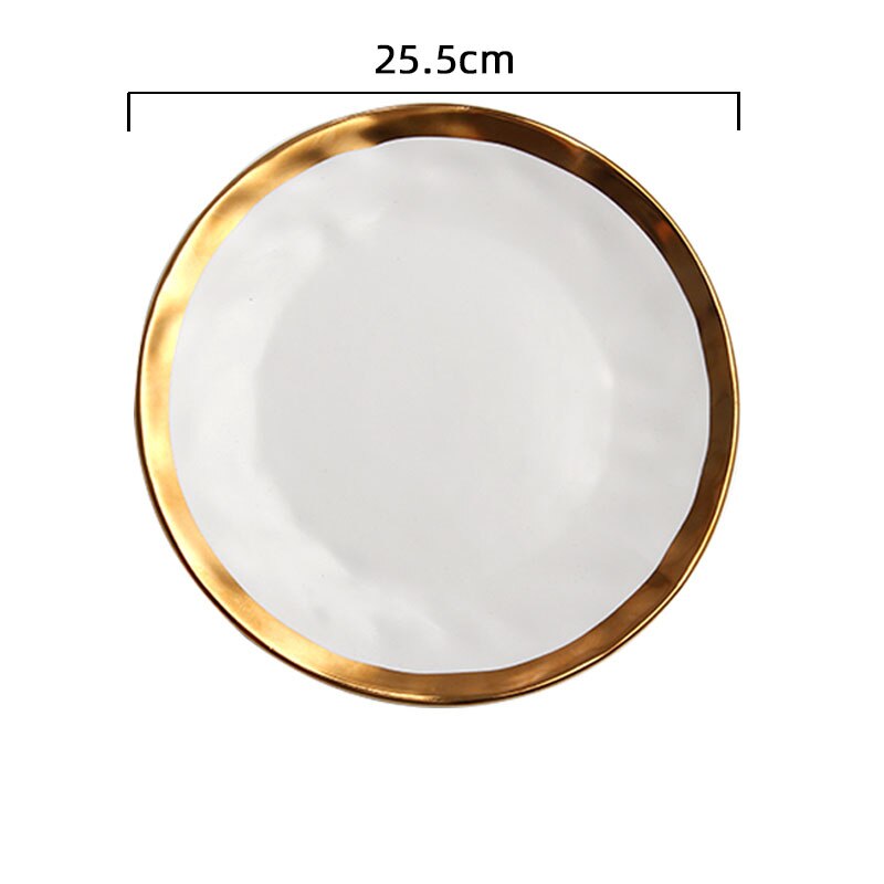 Assiette nordique en céramique à traçage doré mat, blanc et noir, bol à salade d&#39;œufs et de fruits, vaisselle de table, ensemble d&#39;assiettes en or: Plate-25.5cm2
