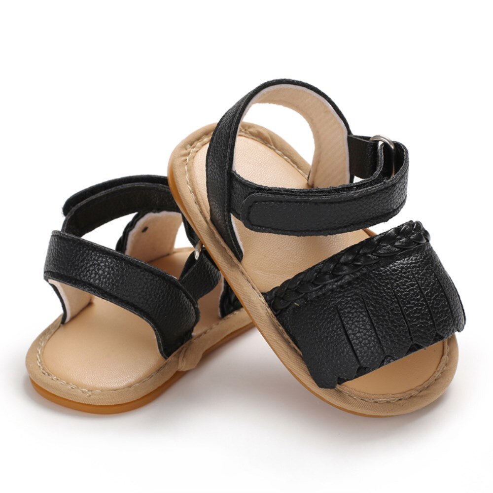 Peuter zomer sandalen met kwastjes, zachte zool, anti-slip babyschoenen: Zwart / 11
