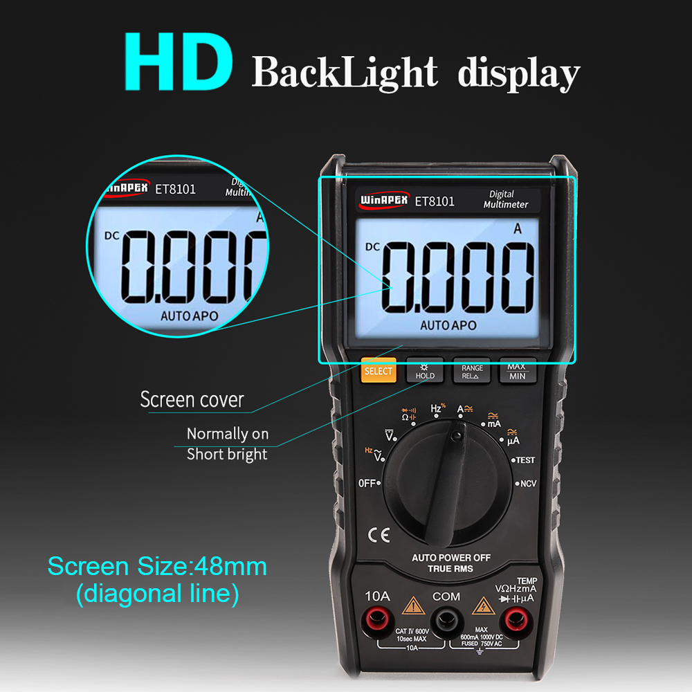ET8101 Digital Multimeter 3 5/6 AC DC 6000 True RMS Digital Voltmeter 1000 V 10A Mini Tasche Multimeter