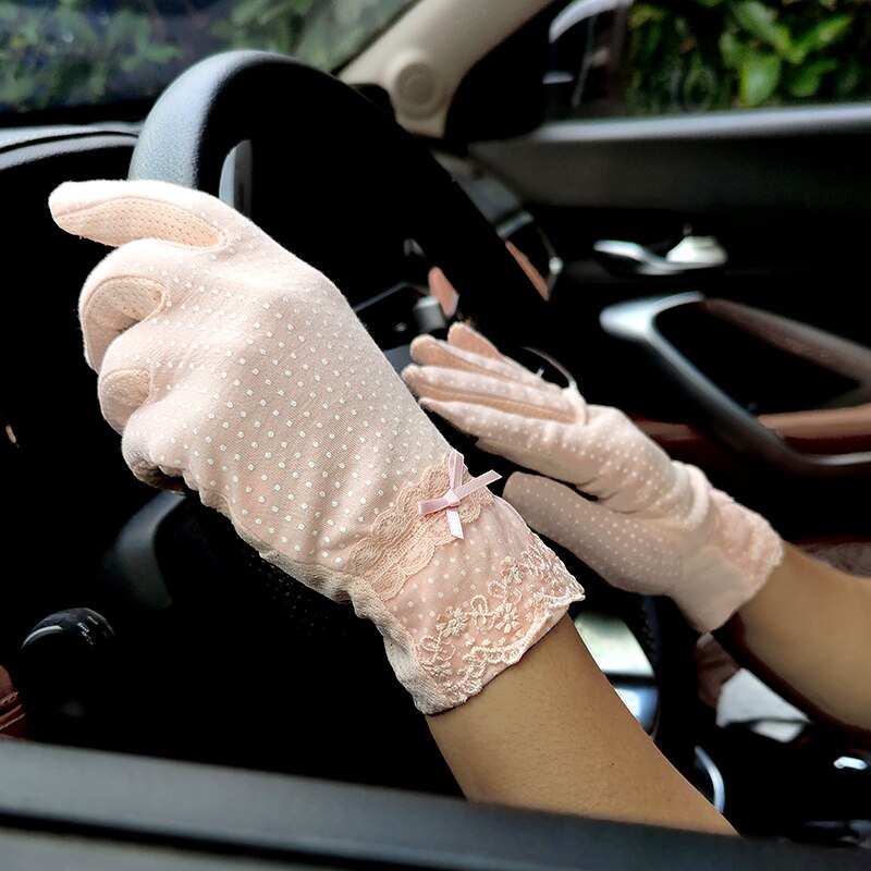 2022 Mode Bloemen Vrouwen Zomer Rijden Handschoenen Antislip Blok Uv Touch Screen Handschoenen Ademend Katoenen Handschoenen voor Vrouwen: 18N Pink