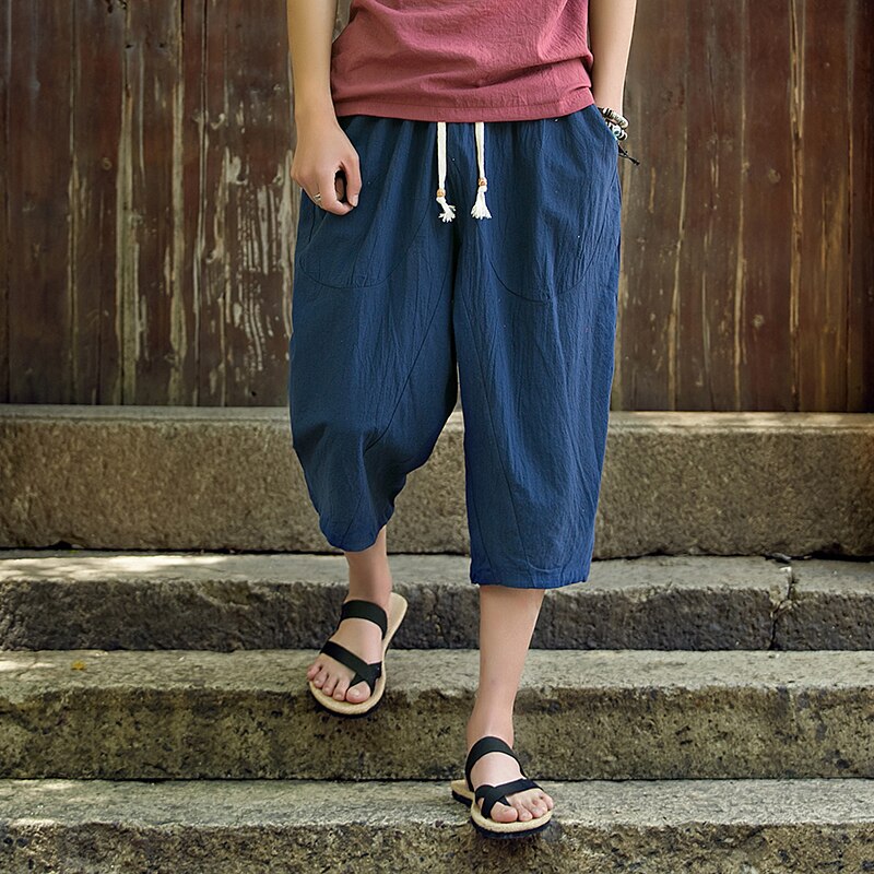 Homme pantalon hommes sarouel ample grande taille pantalon jambe Large Style chinois lin pantalons décontractés ample