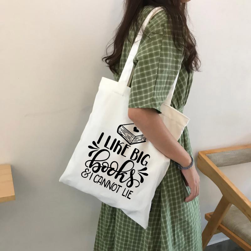 Canvas Tote Bag I Like Big Books and I Cannot Lie Slogan Funny Women Canvas Bag Shopping Bags Travel Bag