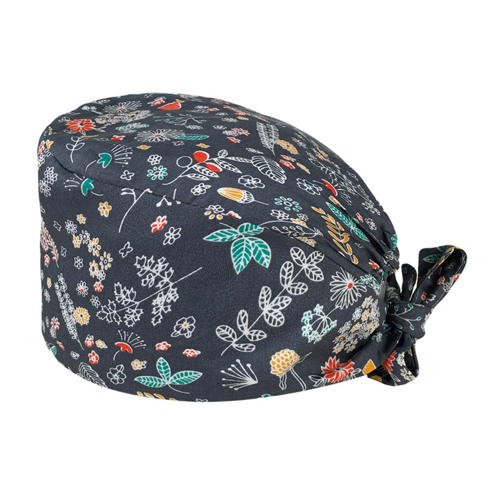 Cartoon print adjustable breathable scrubs hats pet shop cute work cap beauty salon nursing cap hospital working surgical caps: 12016